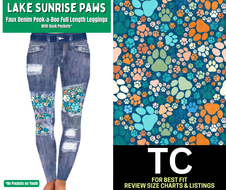 Lake Sunrise Paws Faux Denim Full Length Peekaboo Leggings