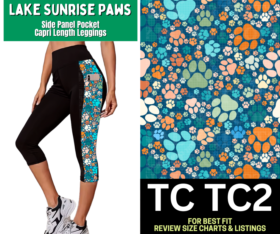 Lake Sunrise Paws Side Panel Pocket Capri Length Leggings
