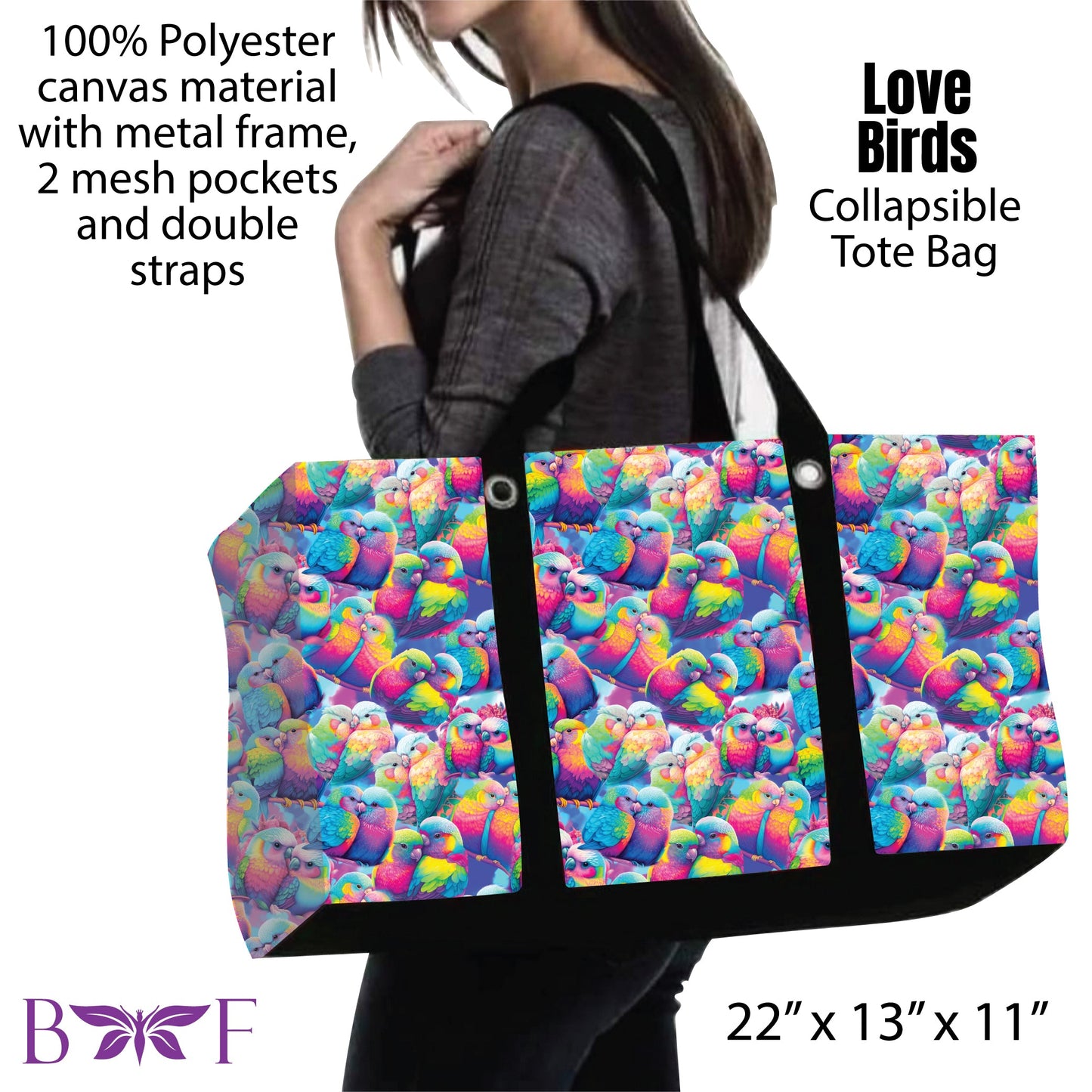 Love Birds large tote and 2 inside mesh pockets