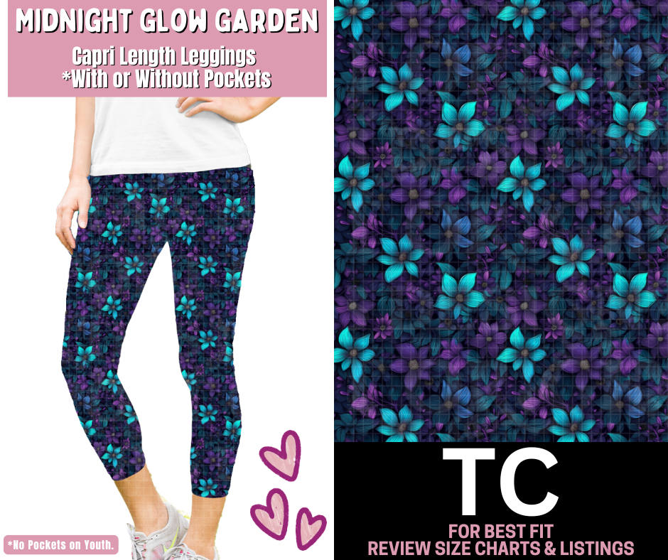 Midnight Glow Garden Capri Length Leggings w/ Pockets
