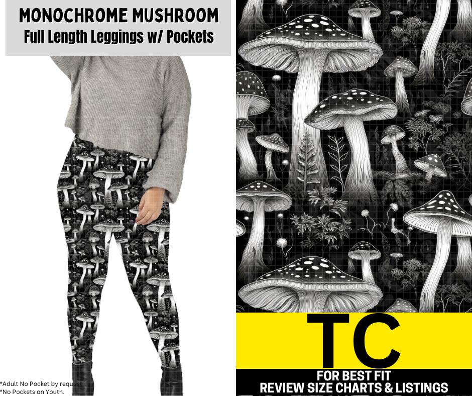 Monochrome Mushroom Full Length Leggings w/ Pockets