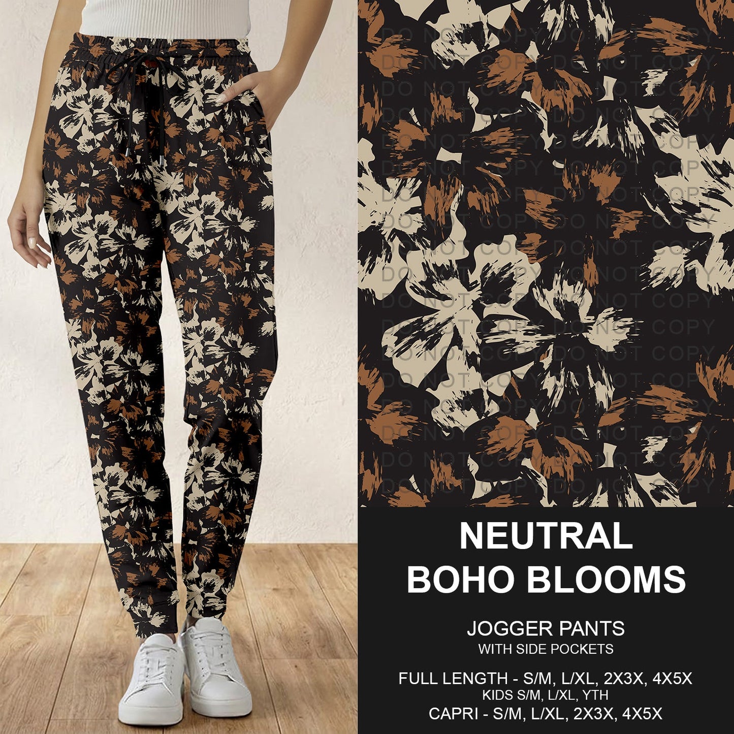 B291 - Preorder Neutral Boho Blooms Joggers (Closes 5/17. ETA: late July)