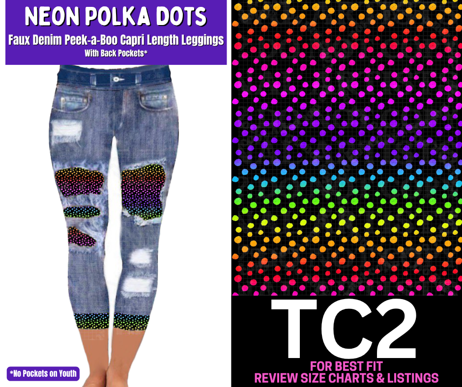 Neon Polka Dots Capri Faux Denim Peekaboo
