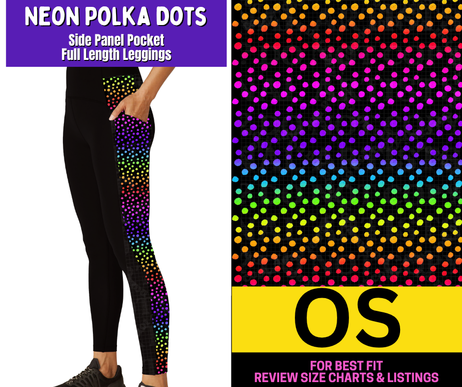 Neon Polka Dots Side Panel Pocket Full Length Leggings