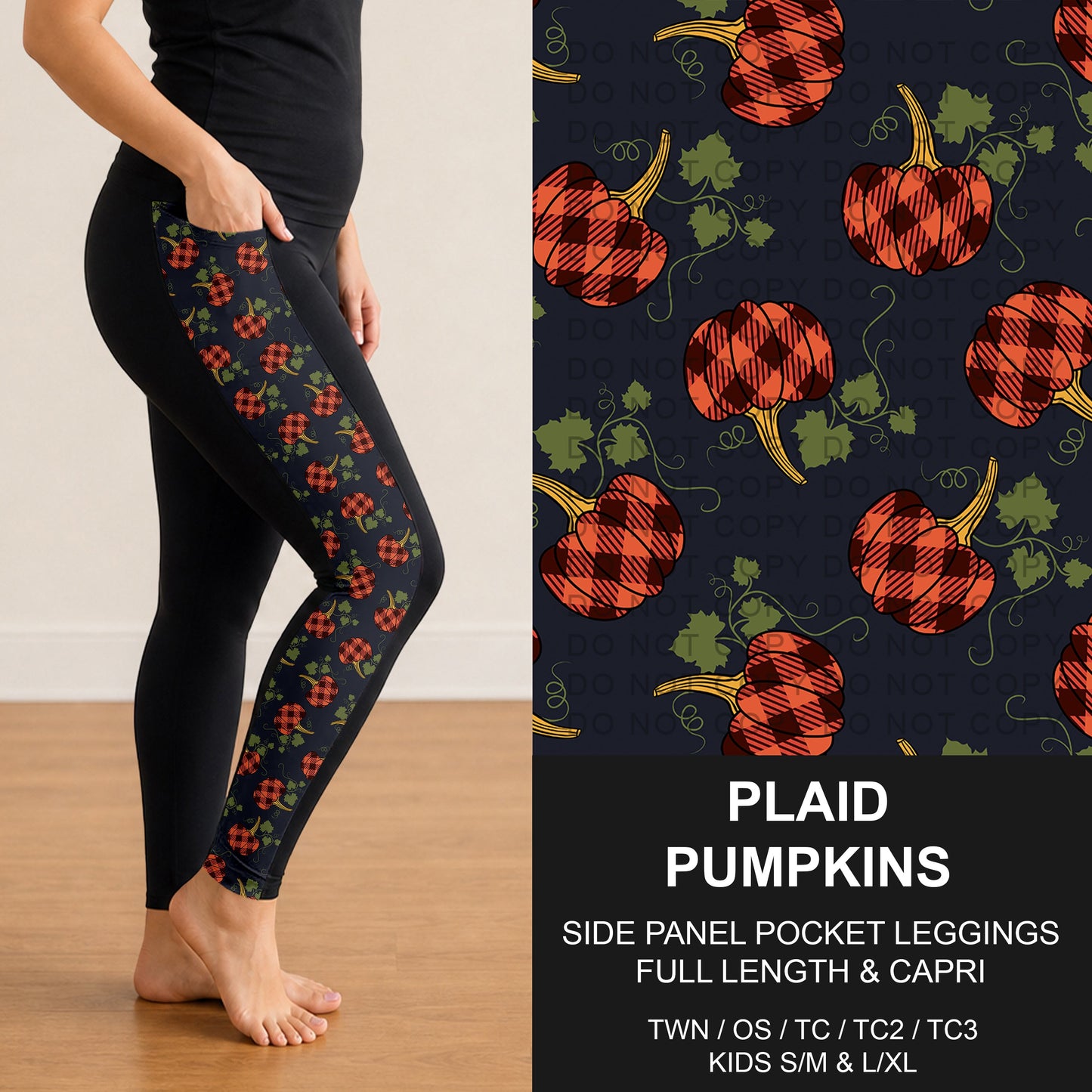 B299 - Preorder Plaid Pumpkins Side Panel Pocket Leggings (Closes 7/12. ETA: mid Sept.)