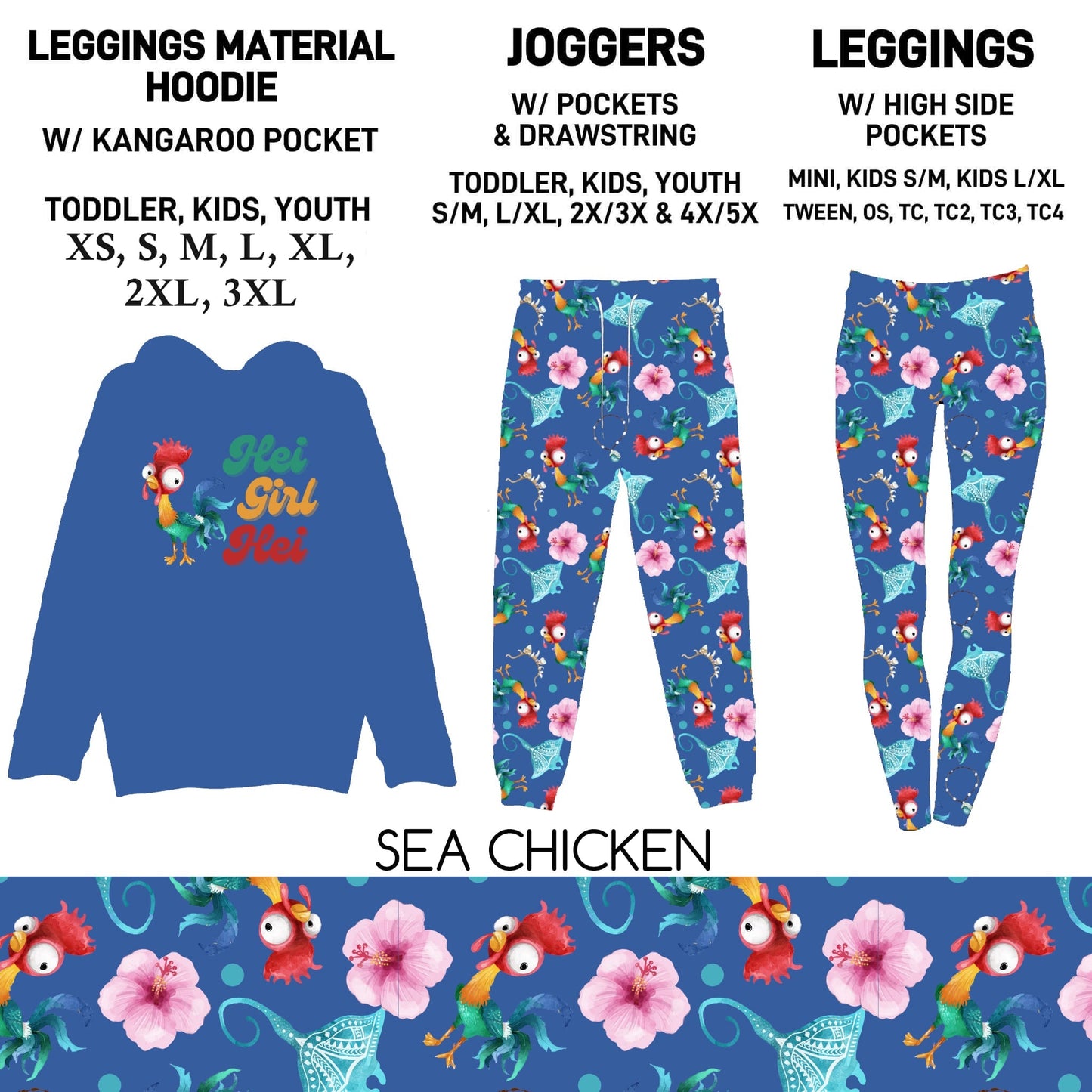 302BT - Sea Chicken Leggings Material Hoodie/Leggings/Full Joggers - Preorder Due 10/25 ETA: Late Dec