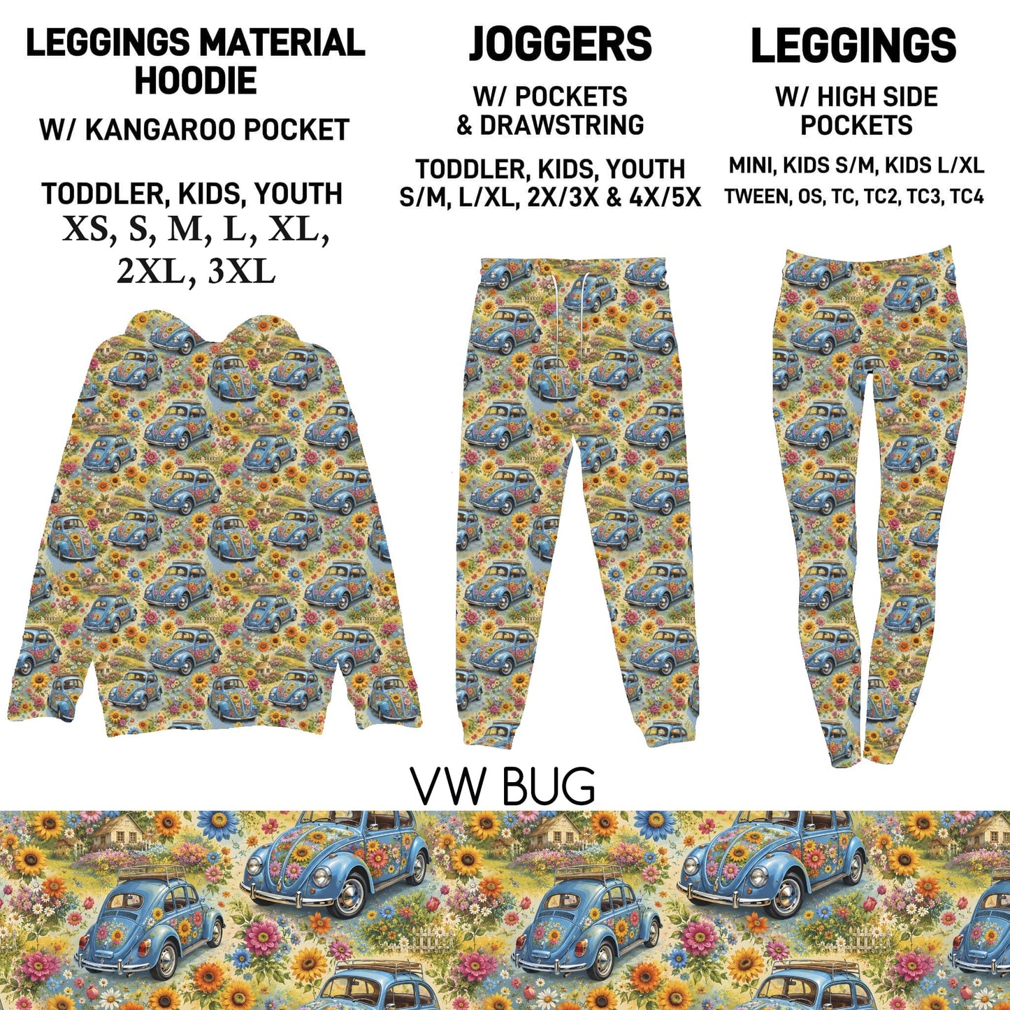 302BT - Vw Bug Leggings Material Hoodie/Leggings/Full Joggers - Preorder Due 10/25 ETA: Late Dec
