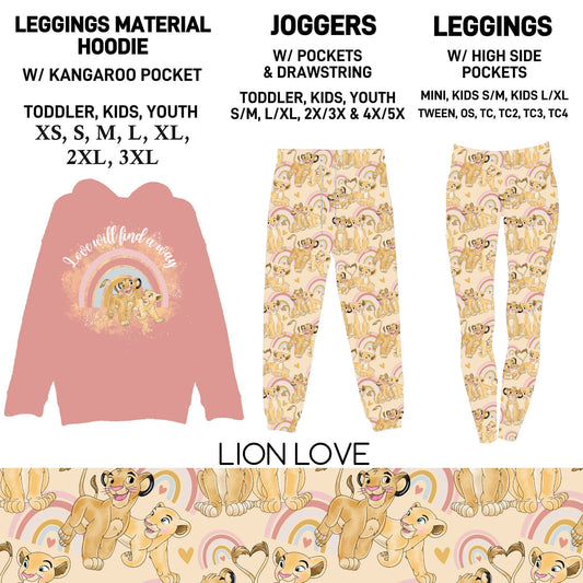 302BT - Lion Love Leggings Material Hoodie/Leggings/Full Joggers - Preorder Due 10/25 ETA: Late Dec