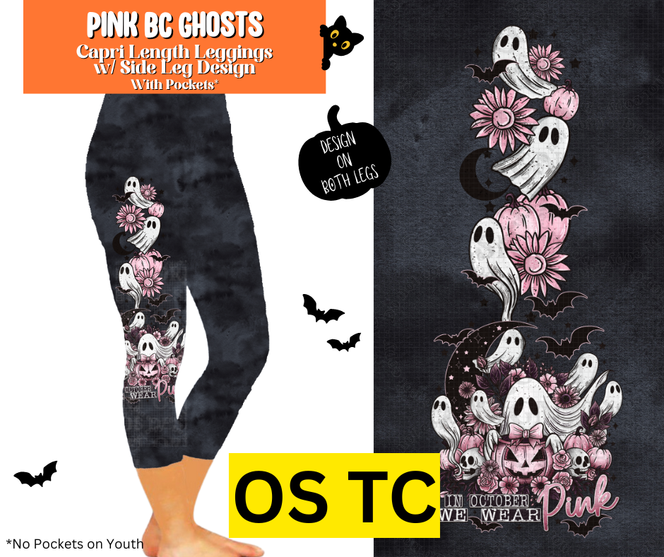 Pink BC Ghosts Capri Leggings w/ Side Leg Designs