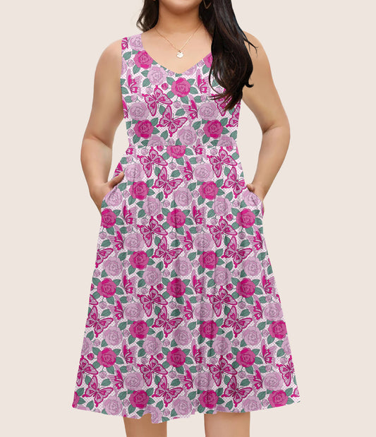RTS - Pink Checkered Butterfly Pocket Dress