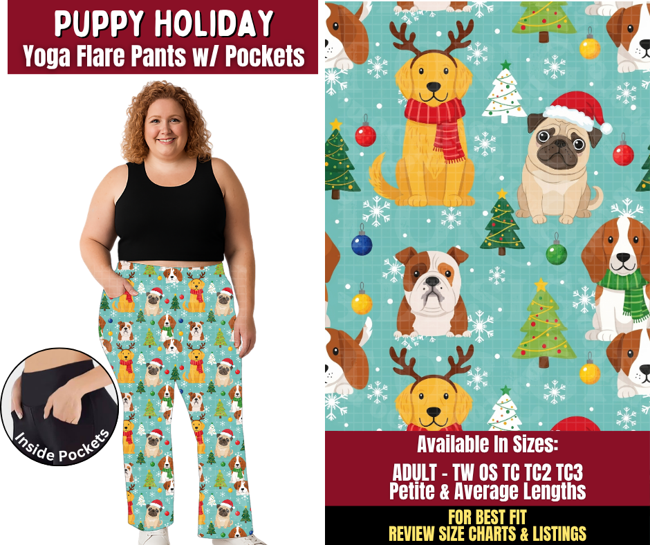 Preorder! Closes 8/24. ETA Nov. Puppy Holiday Yoga Flare Pants