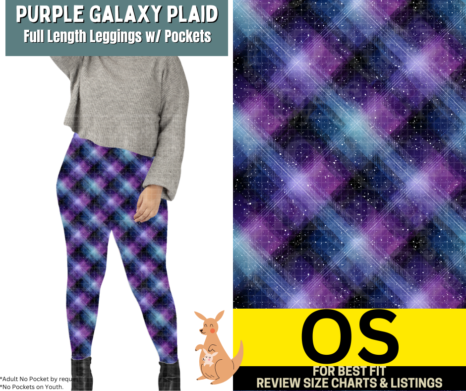 Purple Galaxy Plaid Full Length Leggings w/ Pockets