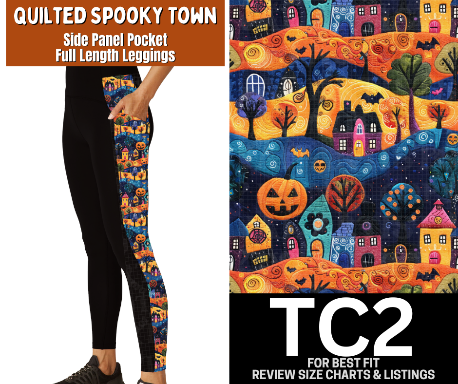 Quilted Spooky Town Side Panel Pocket Full Length Leggings
