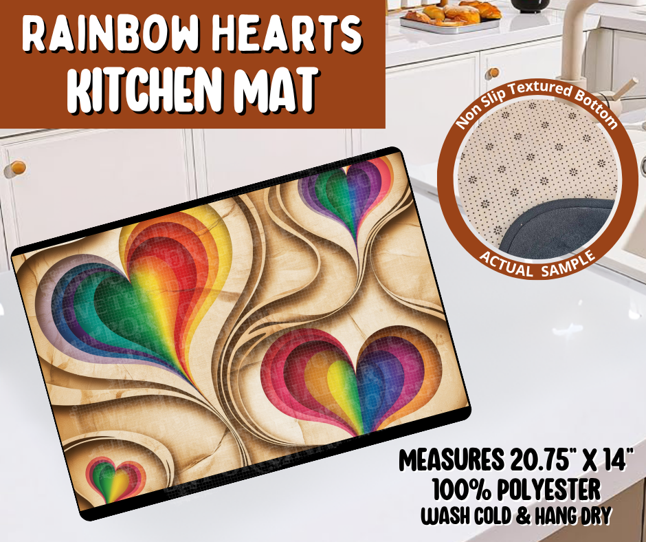 Preorder! Closes 10/19. ETA Jan. Rainbow Hearts Kitchen Mat