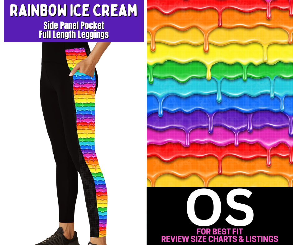 Rainbow Ice Cream Side Panel Pocket Full Length Leggings