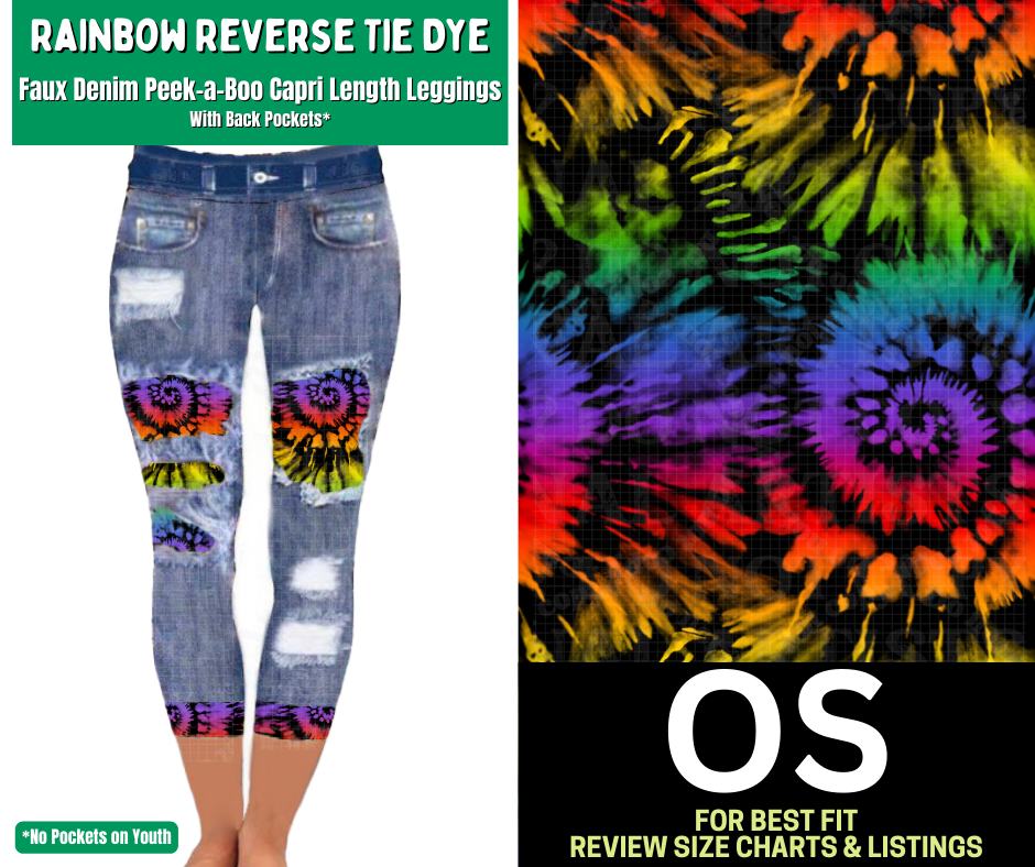 Rainbow Reverse Tie Dye Capri Faux Denim Peekaboo