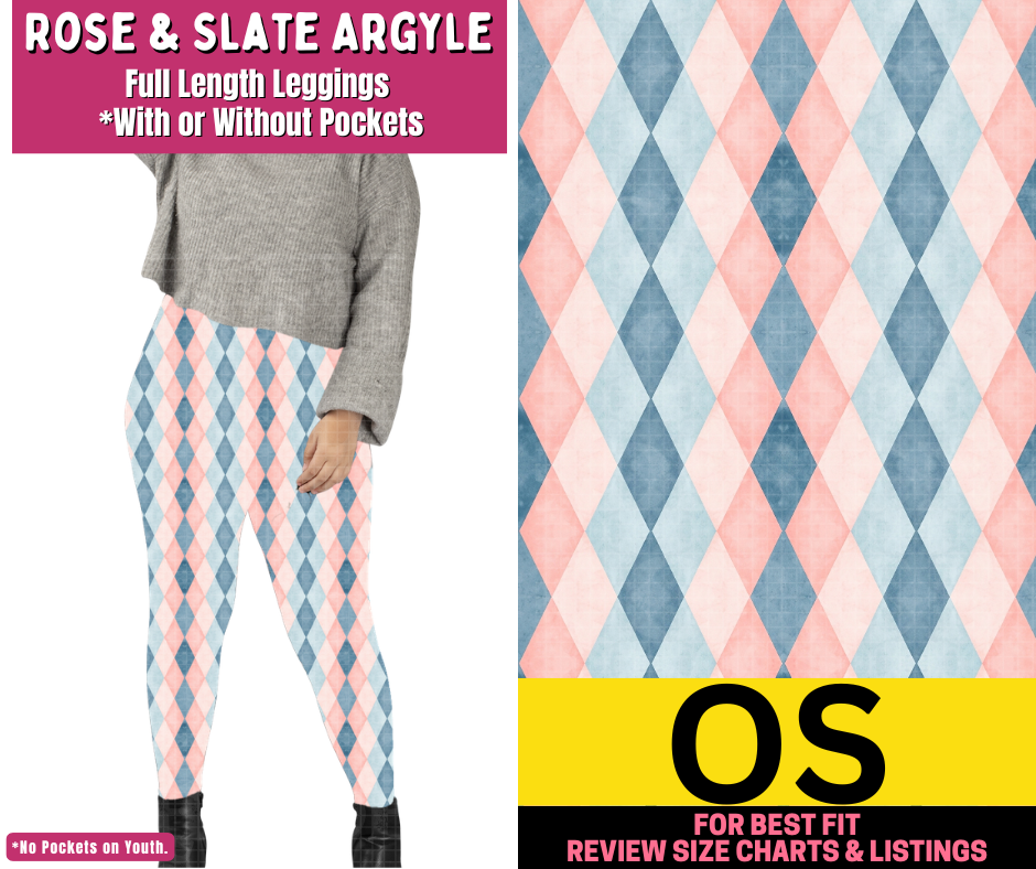 Rose & Slate Argyle Full Length Leggings w/ Pockets