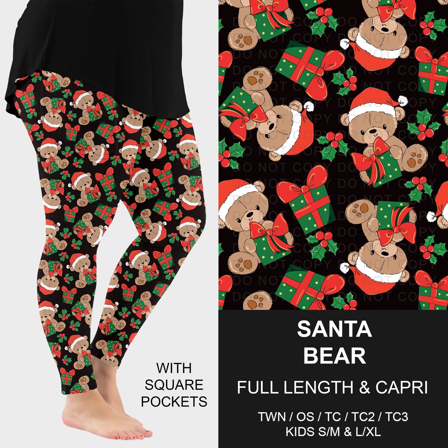 B315 - Preorder Santa Bear Leggings w/ Pockets (Closes 10/04. ETA: early Dec.)
