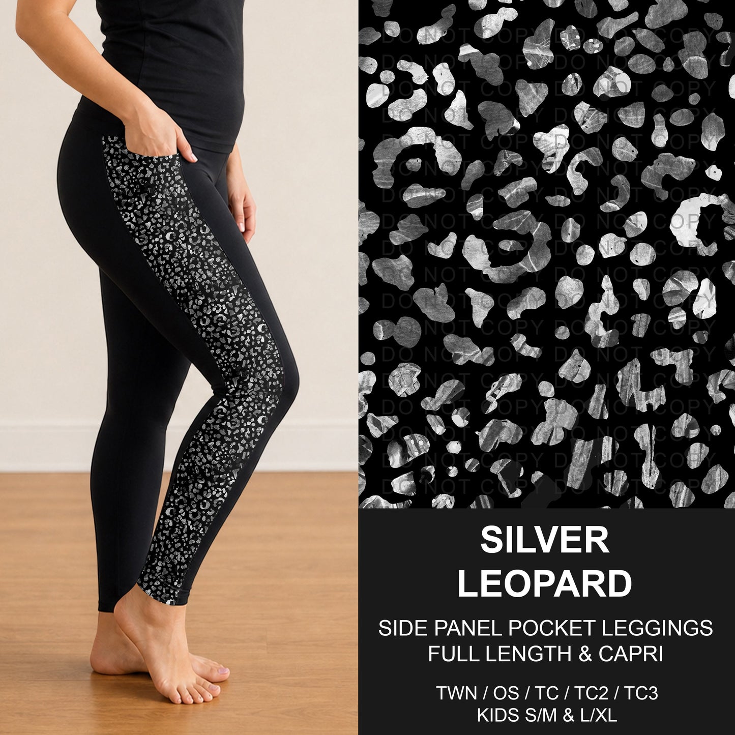 B300 - Preorder Silver Leopard Side Panel Pocket Leggings (Closes 7/15. ETA: mid Sept.)