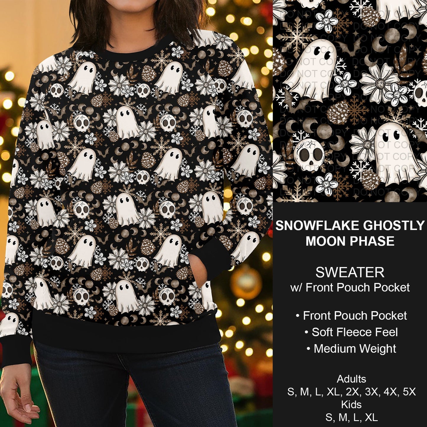 B303 - Preorder Snowflake Ghostly Moon Phase Sweater w/ Front Pocket (Closes 7/26. ETA early Oct.)