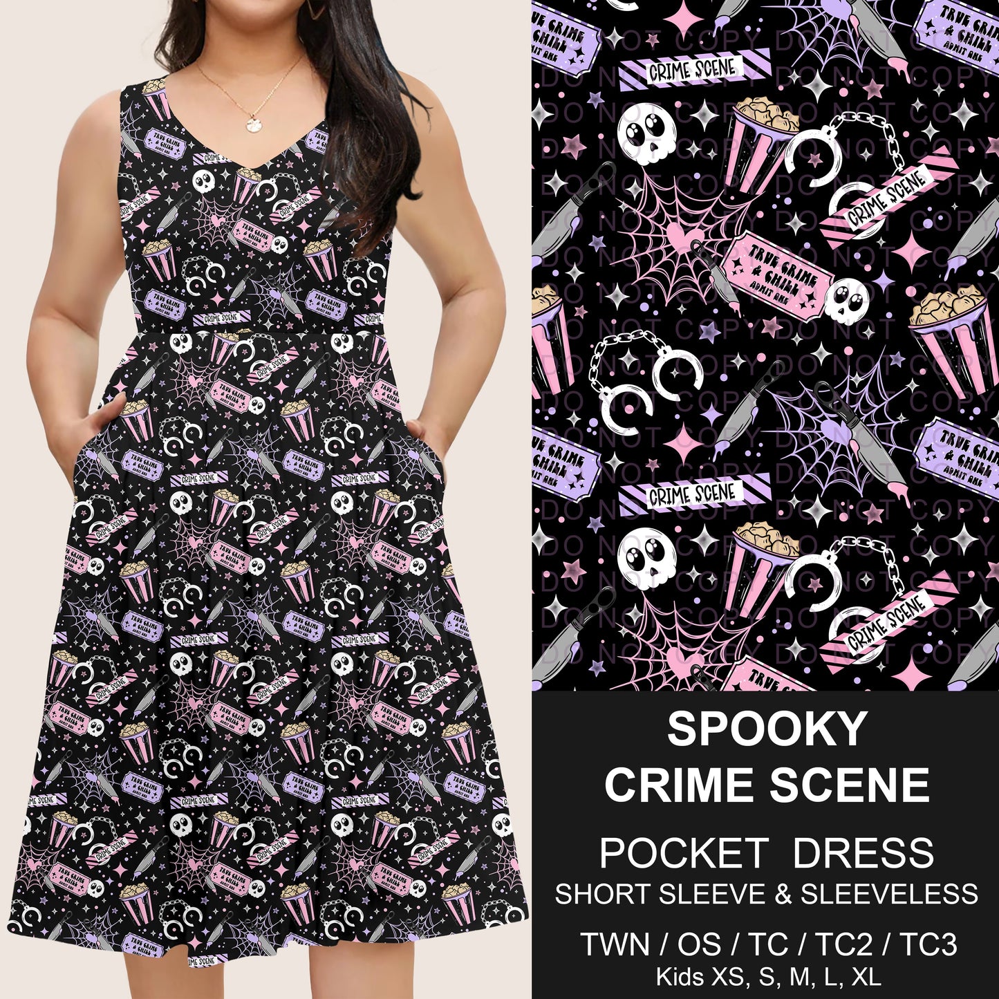 B302 - Preorder Spooky Crime Scene Pocket Dress (Closes 7/24. ETA: early Oct)