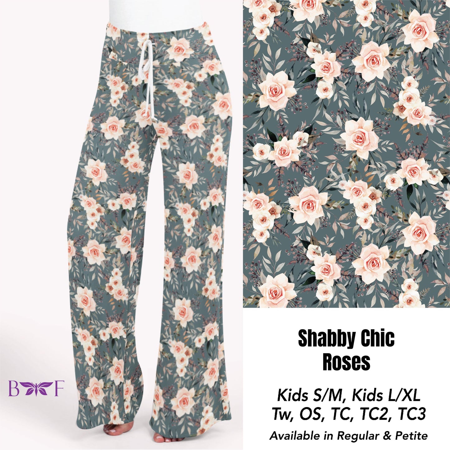 Shabby chic roses capris