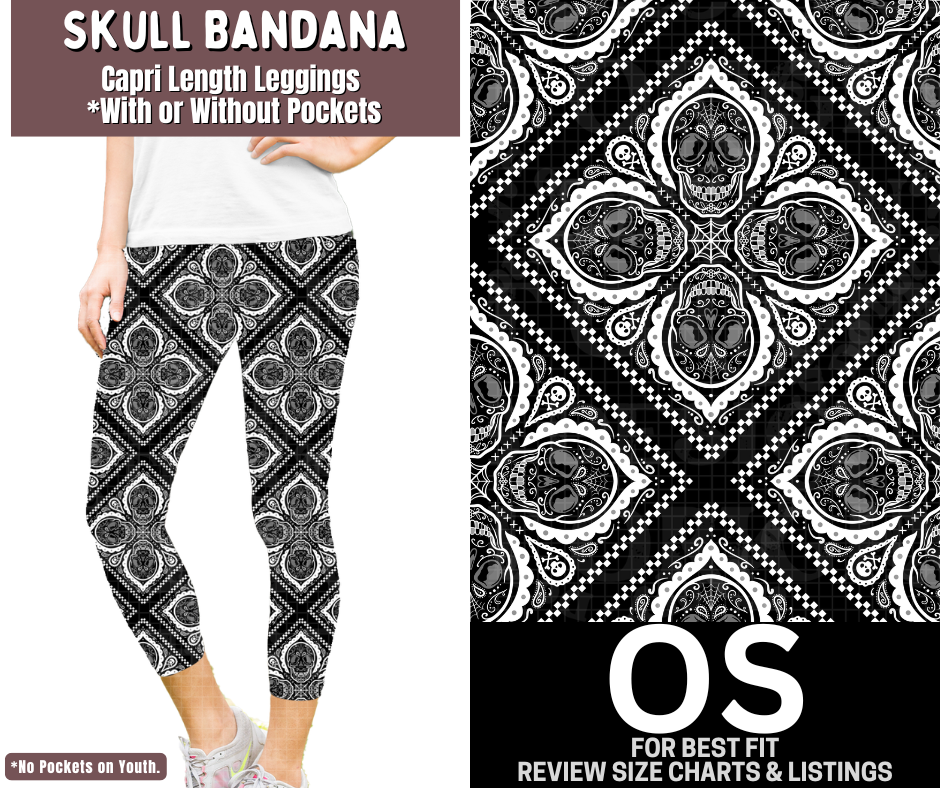 Skull Bandana Capri Length Leggings w/ Pockets