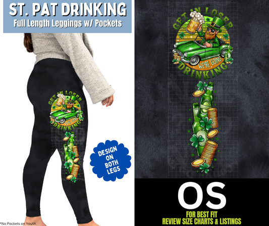 St. Pat Drinking Watercolor Full Length Leggings w/ Pockets