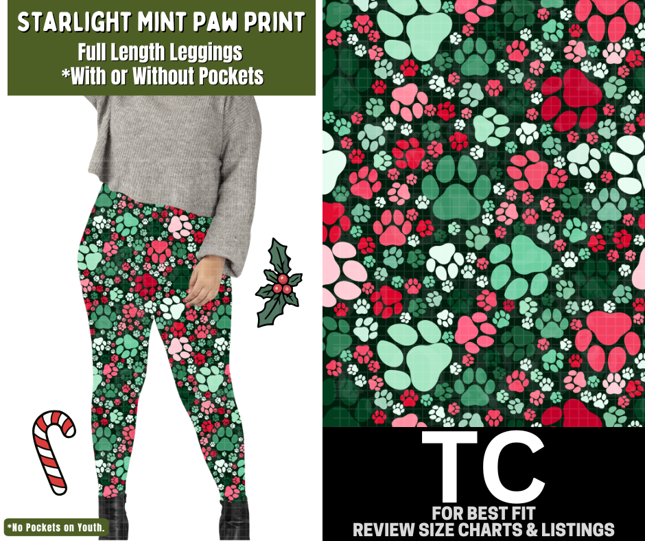 Starlight Mint Paw Print Full Length Leggings w/ Pockets