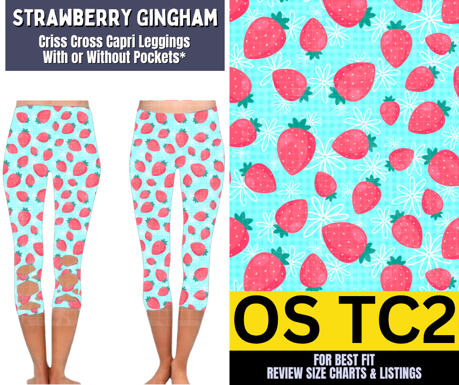 Strawberry Gingham Criss Cross Capri w/ Pockets