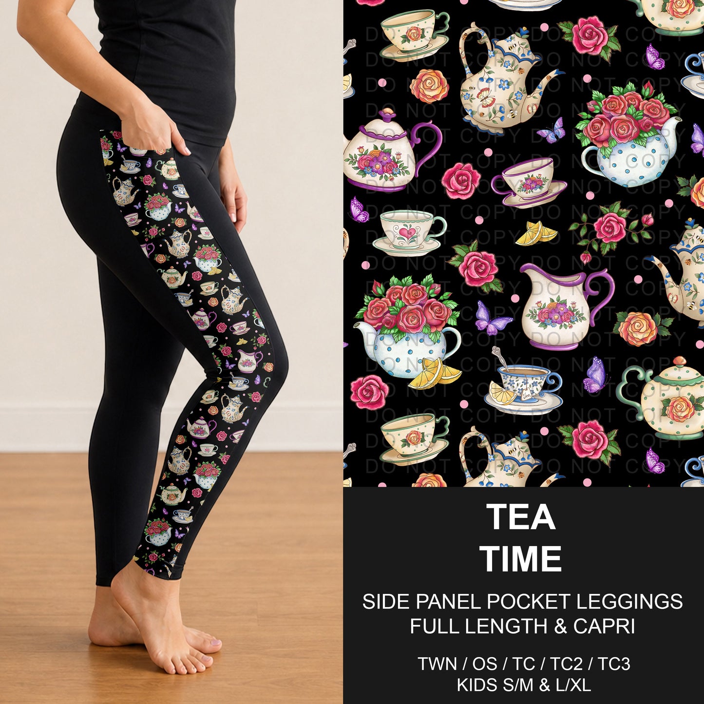 B314 - Preorder Tea Time Side Panel Pocket Leggings (Closes 9/27. ETA: late Nov.)
