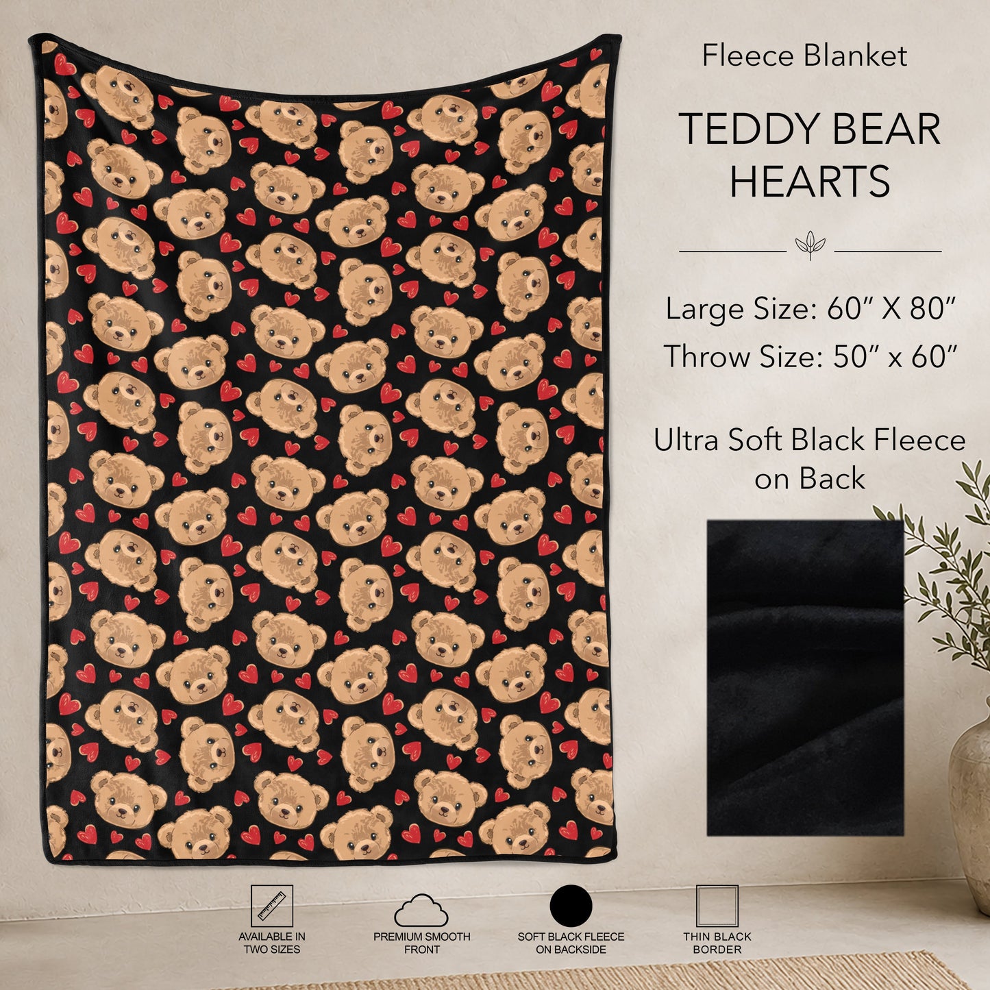B304 - Pre-Order Teddy Bear Hearts Fleece Blanket (Closes 7/31. ETA: early Oct)
