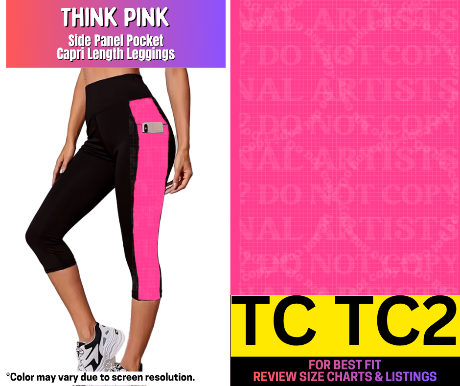 Think Pink Side Panel Pocket Capri Length Leggings