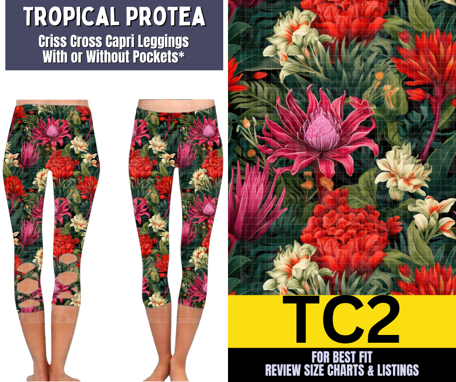 Tropical Protea Criss Cross Capri w/ Pockets