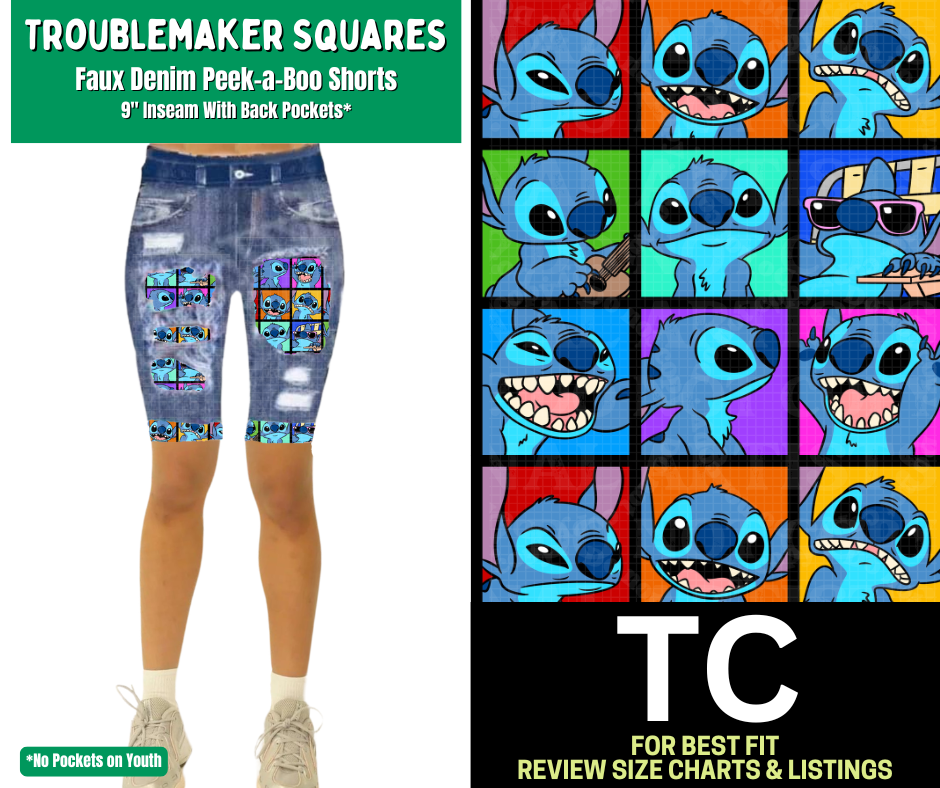Troublemaker Squares Faux Denim Peekaboo Jamaica Shorts