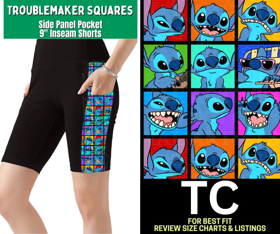 Troublemaker Squares Side Panel Pocket 9" Inseam Shorts