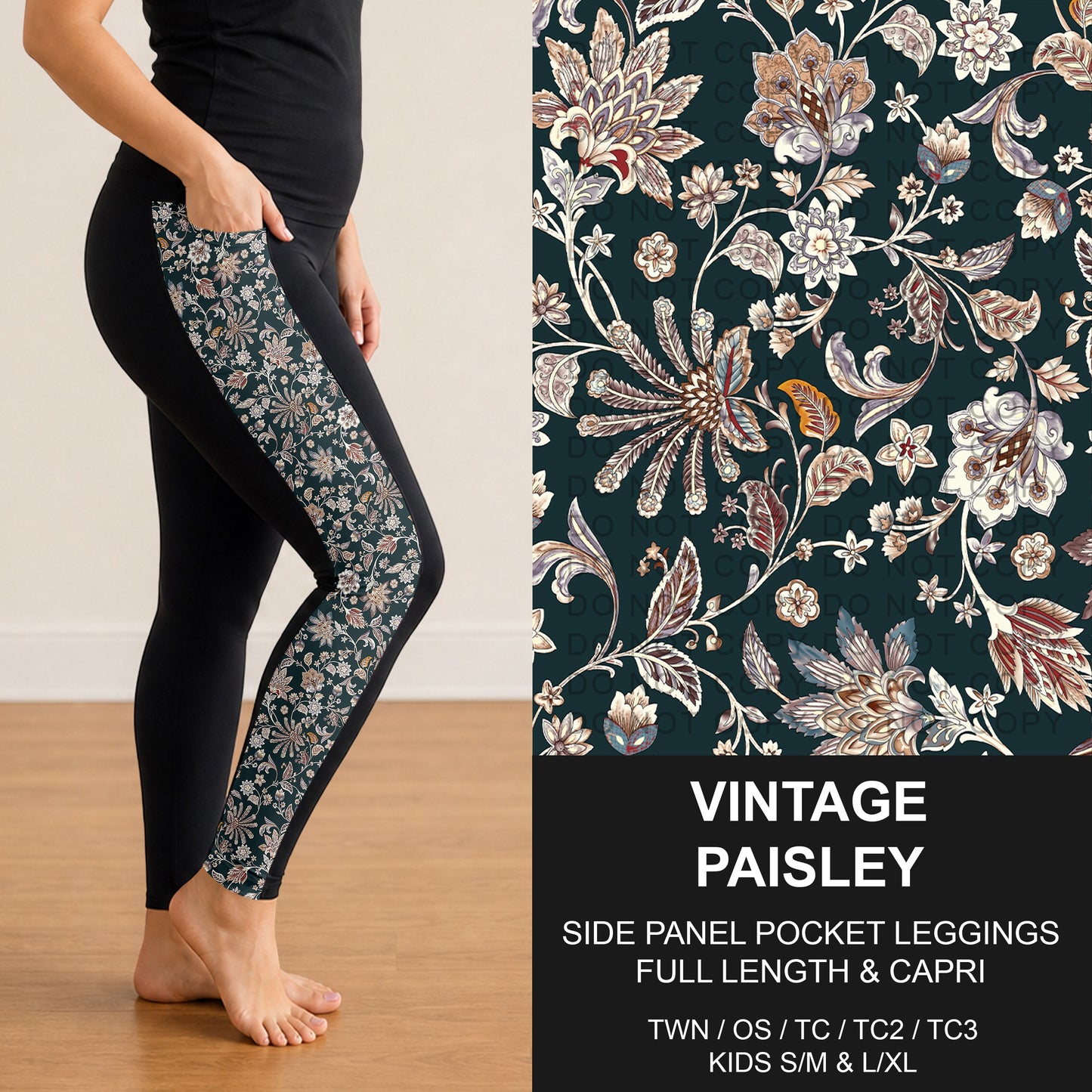 B300 - Preorder Vintage Paisley Side Panel Pocket Leggings (Closes 7/15. ETA: mid Sept.)