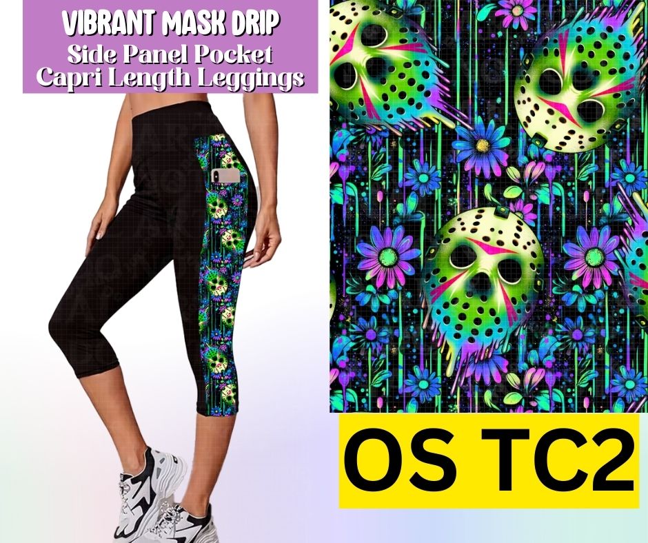 Vibrant Mask Drip Side Panel Pocket Capri Length Leggings
