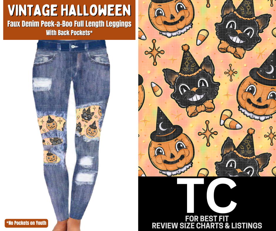 Vintage Halloween Faux Denim Full Length Peekaboo Leggings