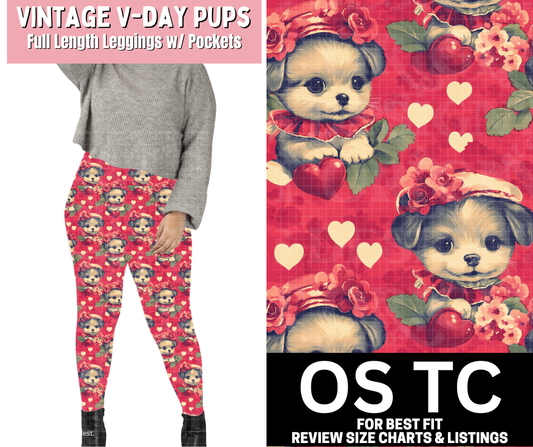 Vintage V-day Pups Full Length Leggings w/ Pockets