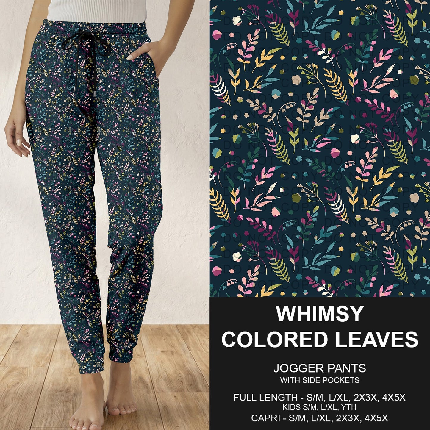 B309 - Preorder Whimsy Colored Leaves Joggers (Closes 8/23. ETA: late Oct.)