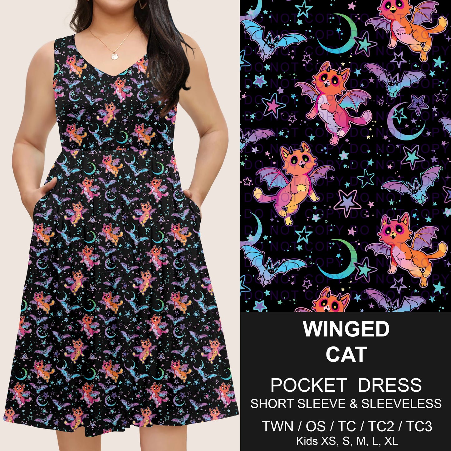 B302 - Preorder Winged Cat Pocket Dress (Closes 7/24. ETA: early Oct)