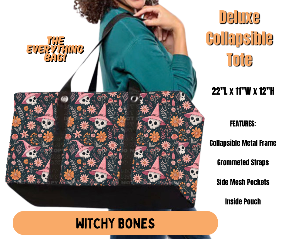 Preorder! Closes 7/2. ETA Oct. Witchy Bones Collapsible Tote