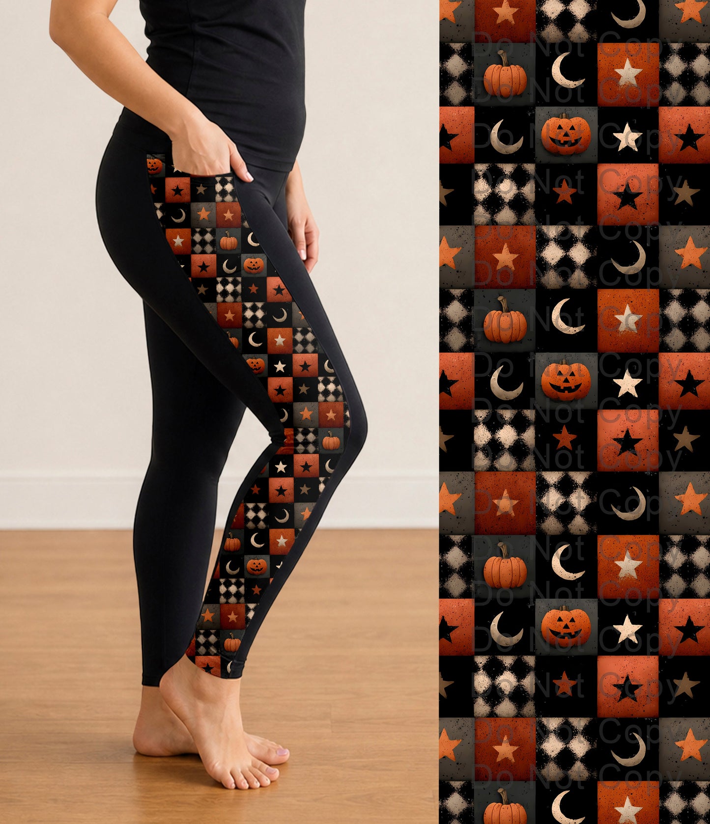 RTS - Checkered Halloween Side Panel Leggings with Pockets