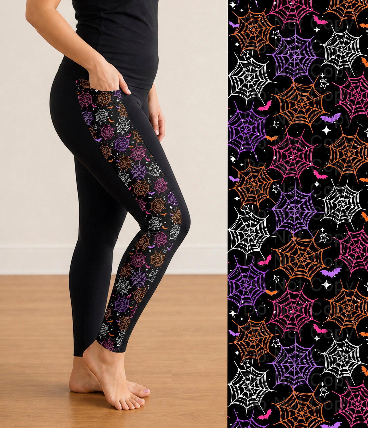 RTS - Colorful Webs and Bats Side Panel Leggings with Pockets