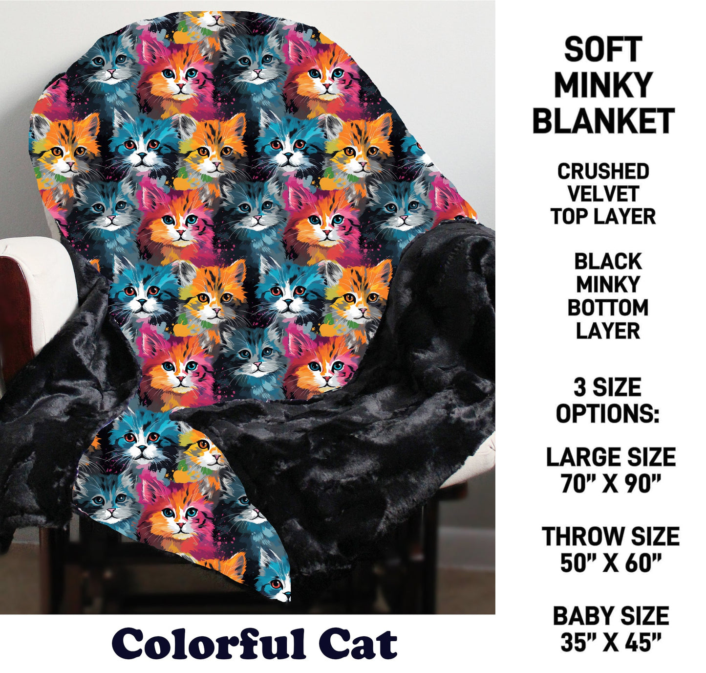 MN8K - Colorful Cat Minky Blanket - Preorder Due 10/18 ETA: Early Dec