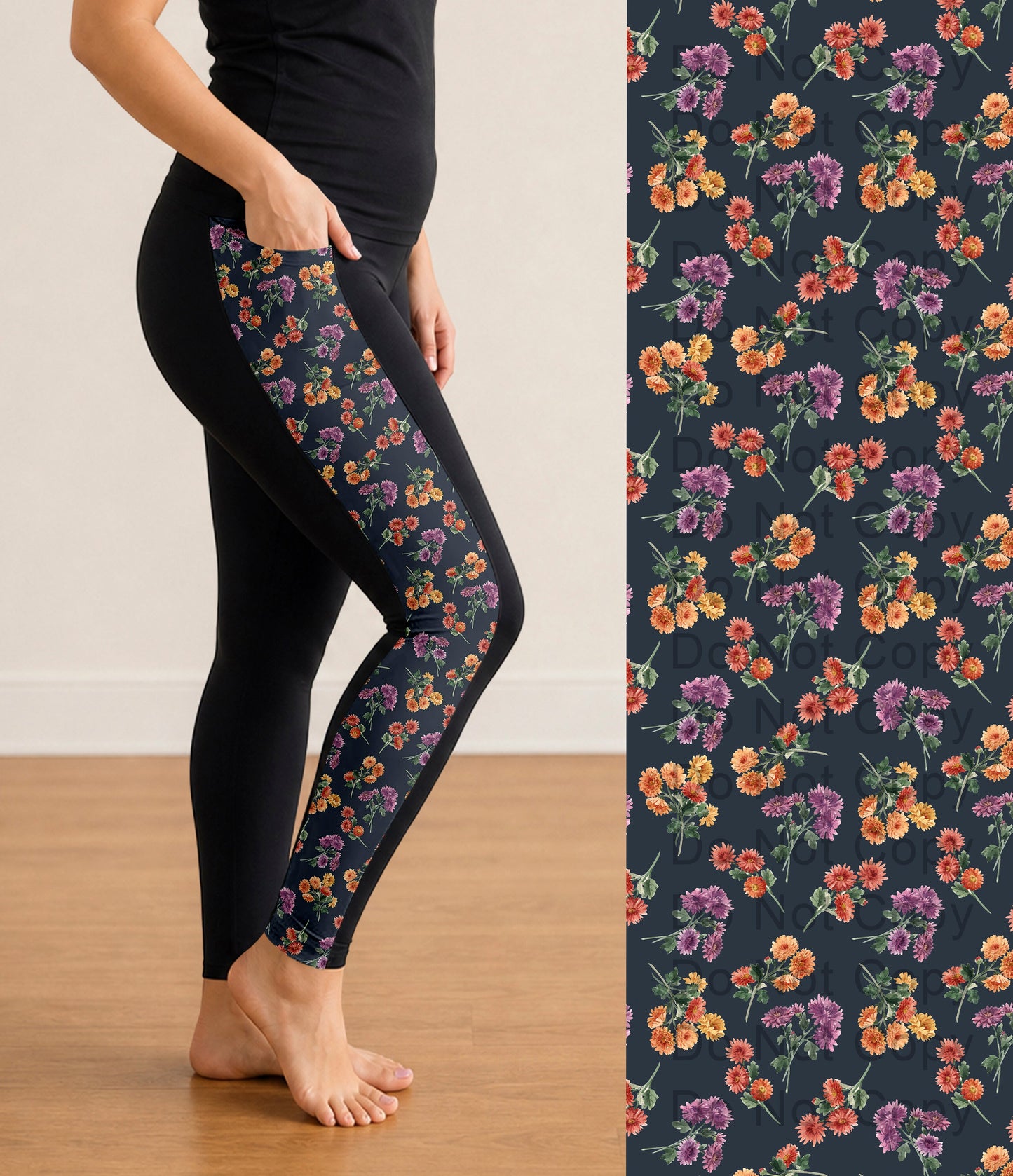 RTS - Garden Mums Side Panel Leggings with Pockets