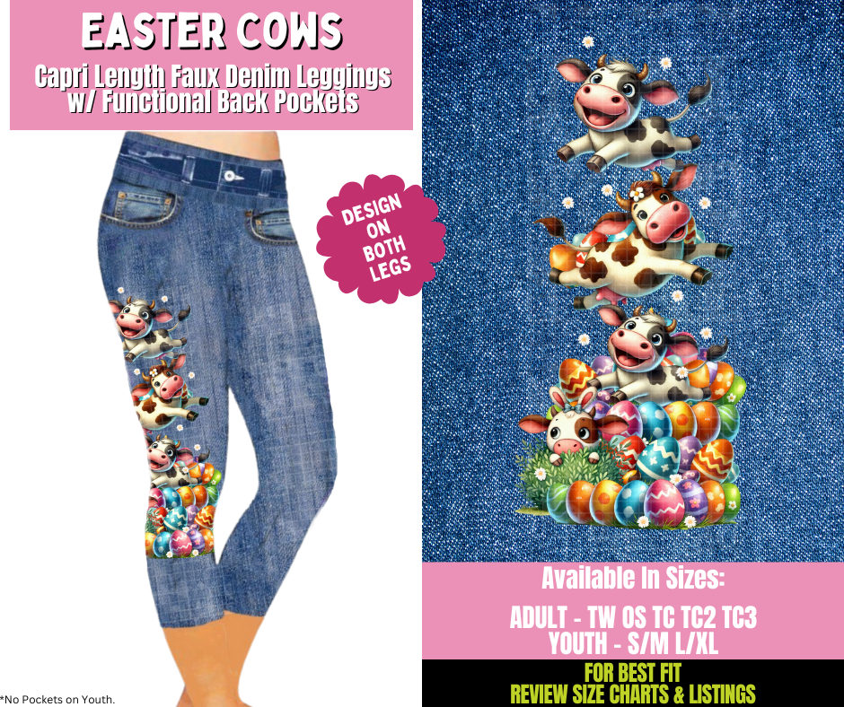 Preorder! Closes 1/21. ETA April. Easter Cows Capri Leggings w/ Side Leg Designs