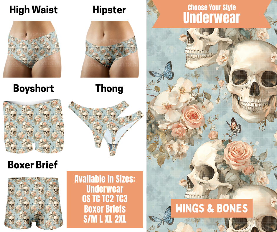 Preorder! Closes 11/5. ETA Feb. Wings & Bones Hipster, High Waist, Boyshort, & Thong Underwear & Boxer Briefs