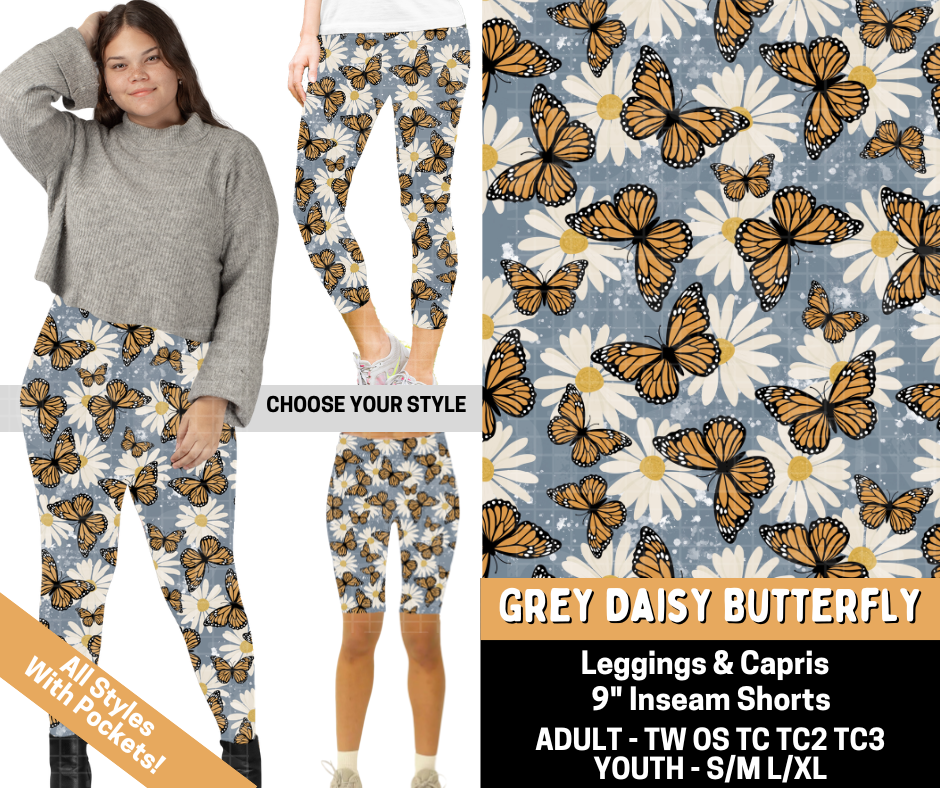 Preorder! Closes 5/25. ETA Aug. Grey Daisy Butterfly Combo Legging Lengths